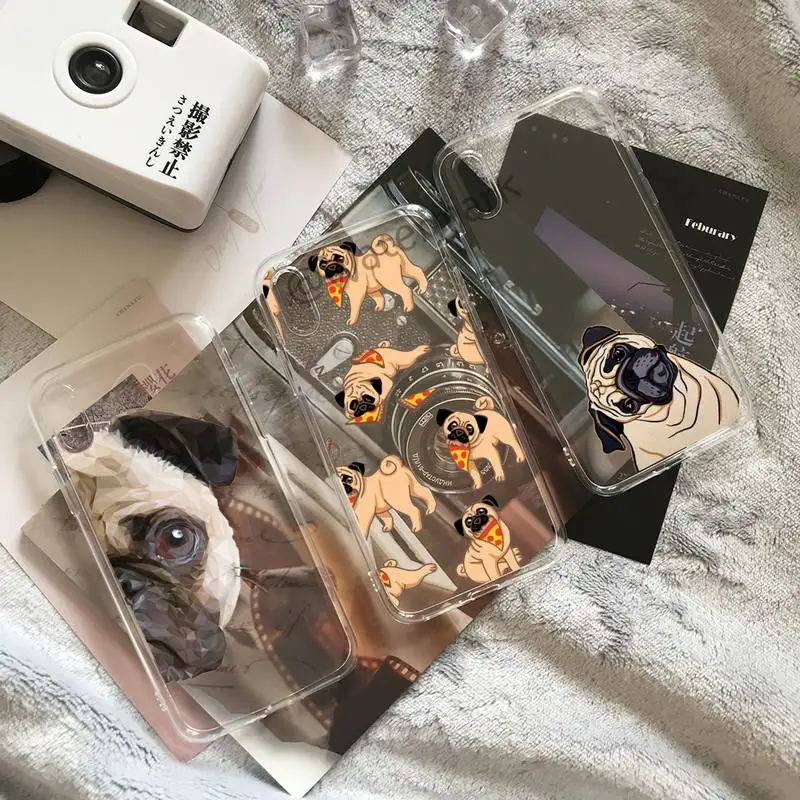 

Cute Pug Dog Animals Phone Case For IPhone 13 12 11 Pro Max Mini Xs X Xr 7 8 6 6s Plus Se 2020 Transparent Coque
