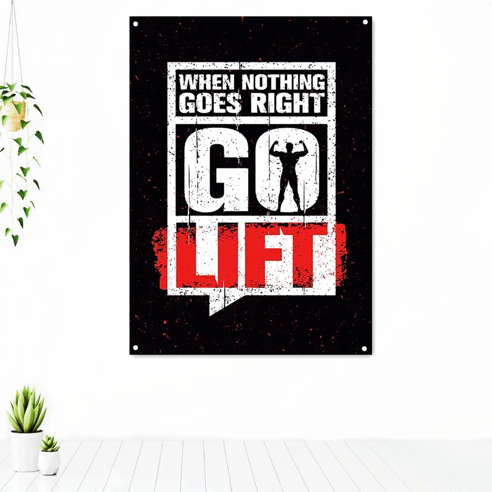

WHEN NOTHING GOES RIGHT GO LIFT Sport Fitness Poster Wall Art Exercise Inspirational Tapestry Gym Workout Decorative Banner Flag