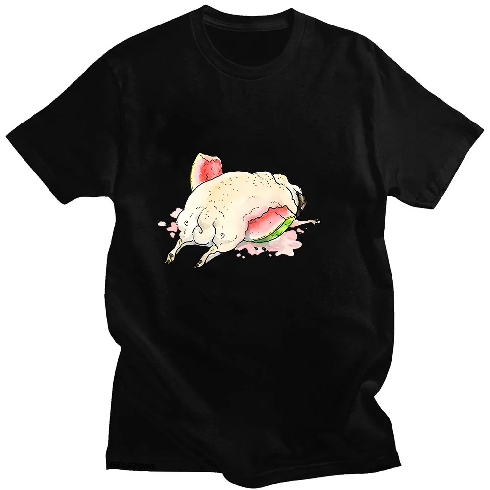 

Pug Dog Watermelon T-shirts Humorous and Interesting Harajuku 100% Cotton T Shirts Men/women Shirts Cartoon Short Sleeve Tops