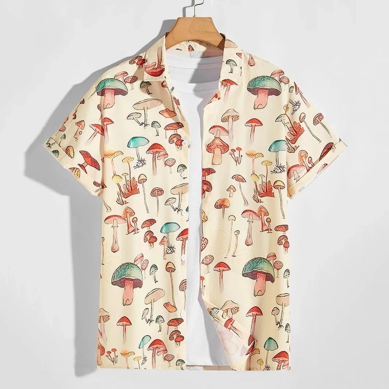 

Рубашки Short Shirts Hawaiian Colorful Lapel Sleeve Shirt Pattern Button Up Element Mushroom Summer Casual Print 2022 Men