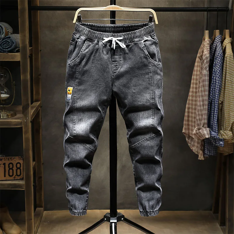 2022 Men Fashion Denim Pants Brand Big Yards Feet Thin Jeans Men Elastic Waist Drawstring Cowboy Sweatpants Baggy Trousers