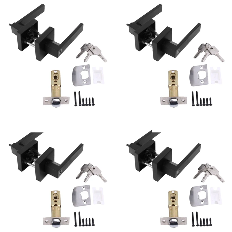 

JFBL Hot 4X Door Handle Lock Square Channel Privacy Mask Interior Bedroom Room Bathroom Three-Bar Spherical Lock-Black
