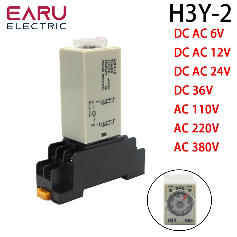 

Delay Timer H3Y-2 AC110V 220V 380V DC12V 24V With Base Socket Power-on Delay Rotary Knob DPDT 0-60Min Timer Timing Time Relay