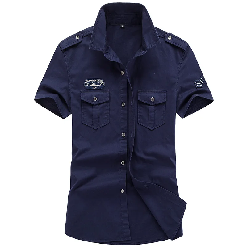 Military Shirt Men's Shirts Casual Style Fashion Clothing Cotton Short Sleeve Retro Vintage 6XL Embroidery Strong Drop Shipping