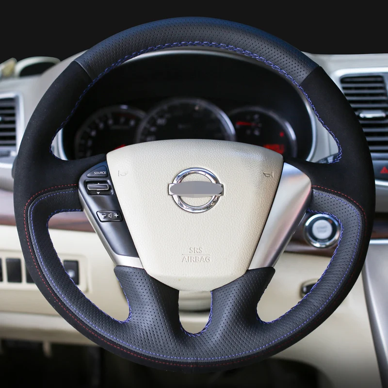 

Hand-stitched Black Genuine Leather Suede Car Steering Wheel Cover For Nissan Teana 2008 2009 2010 2011 2012 Murano 2009-2014