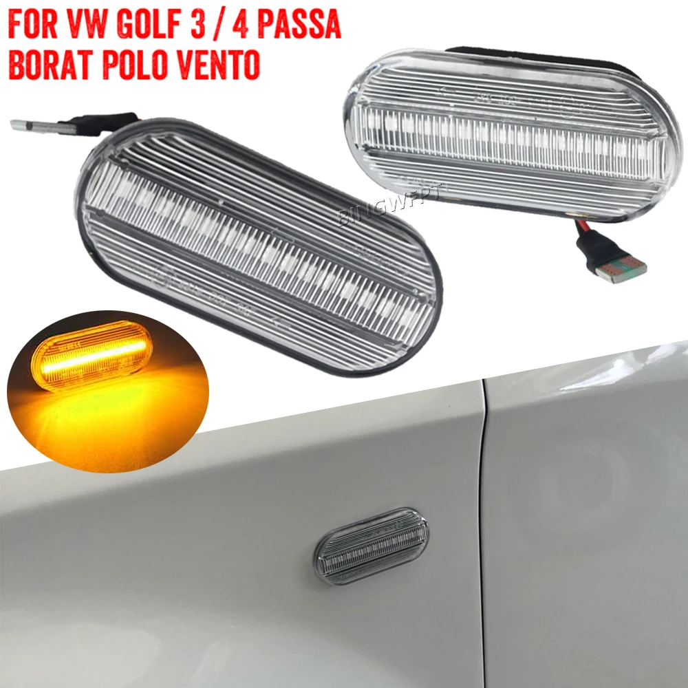 (Left+Right) For Volkswagen VW Golf3 4 Bora Lupo Passat Polo Smoke Lens Dynamic Flowing LED Turn Signal Side Marker Light Lamp