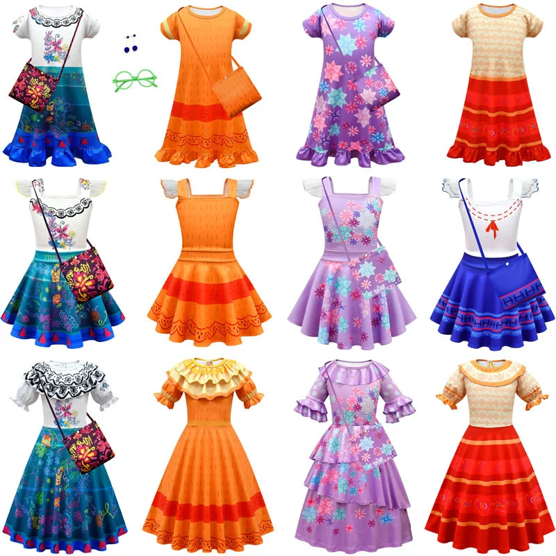 

Kids Encanto Mirabel Dress for Girls Children Birthday Clothing Milk Silk Ruffle Sleeve Princess Dresses Summer Floral Clothes