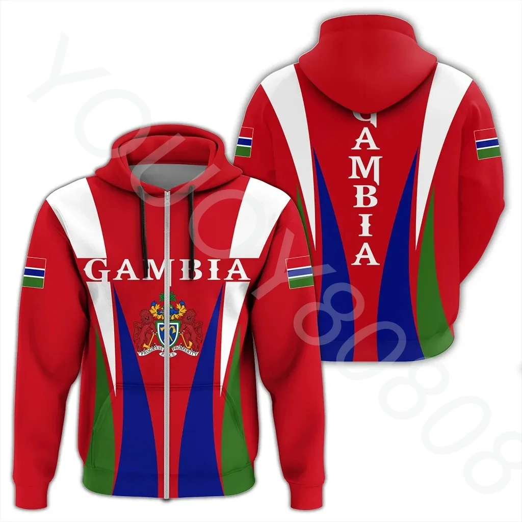 

African Region Country Zip Hoodie Gambia Hoodie - Apex Style Printed Hoodie Men's Women's All Over Casual Sweatshirt