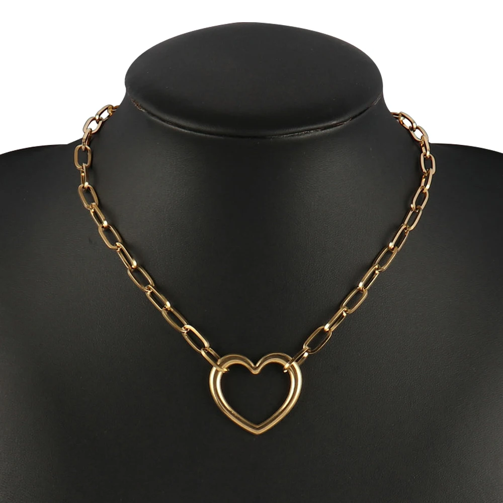 

316L Stainless Steel Heart Necklaces For Women Punk Geometric Men Necklaces Gothic Round Thick Chain Necklaces Jewelry
