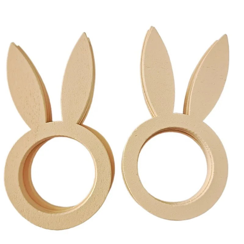 

50pcs Bunny Ears Napkin Rings Holder Wooden Happy Easter Home Table Decoration Rustic Wedding Party Hotel Restaurant Supplies