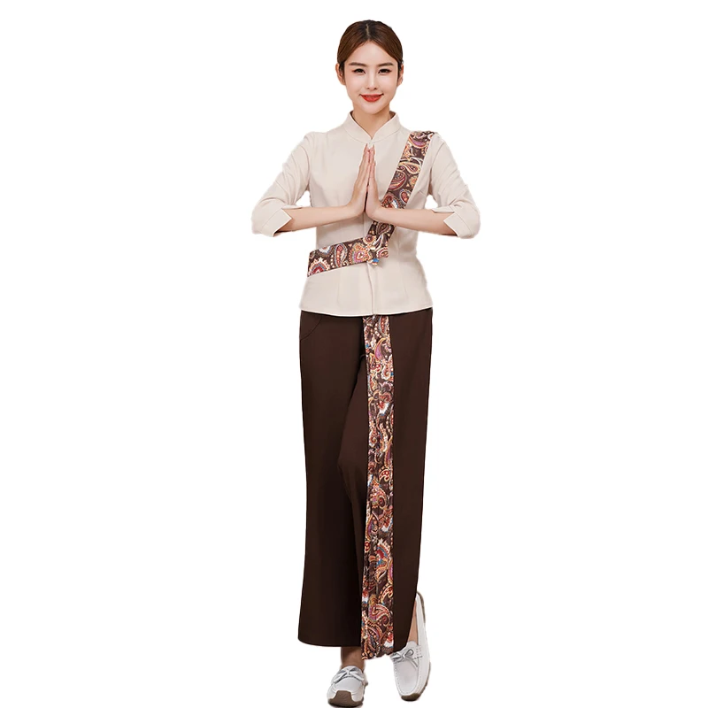 

Thai Hotel Beautician Working Clothing Spa Women Thailand Massage Overalls Set Beauty Salon Work Clothes Sauna Foot Bath Uniform