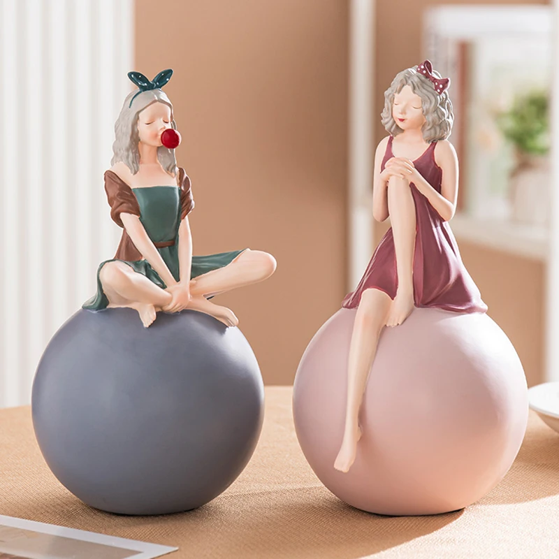 

Nordic Home Creative Girl Sculpture Decorative Ornament Resin Figurines For Interior Kawaii Room Decor Desk Accessories Gift