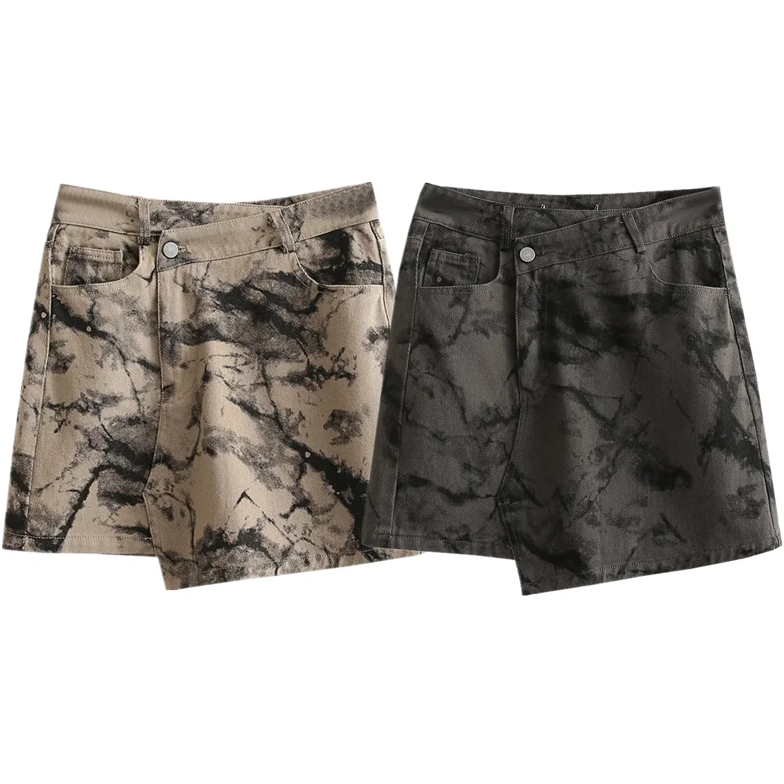 

Jenny&Dave Ins Fashion Blogger Print A-line Sexy Mini Skirts Womens High Waist Camouflage Vinatge Asymmetry Denim Skirt