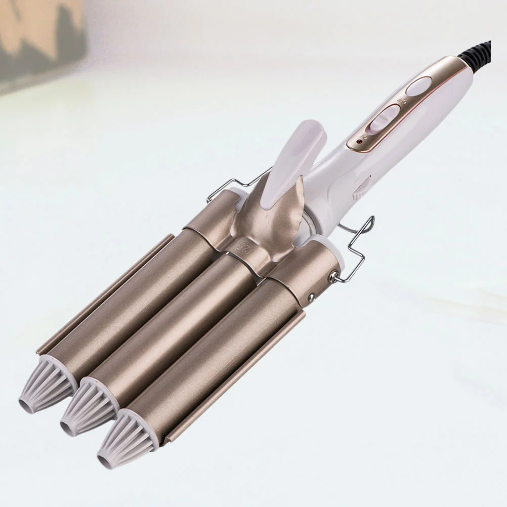 

Large Three-Stick Curler Egg Roll Head 3 Tube Ceramic Curling Iron Salon Home Use with Plug (Golden 25mm)