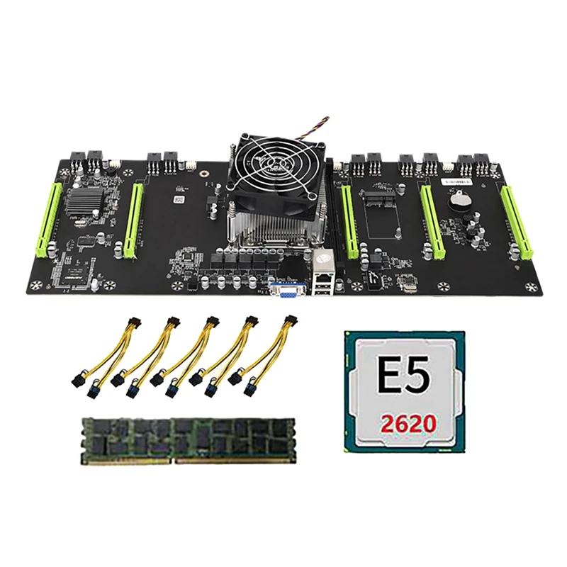 ETH79-X5B BTC Mining Motherboard With E5 2620 CPU+8G DDR3 RAM+Fan+5 Power Cord H61 LGA2011 80Mm PCIE16X Slot For RTX3060