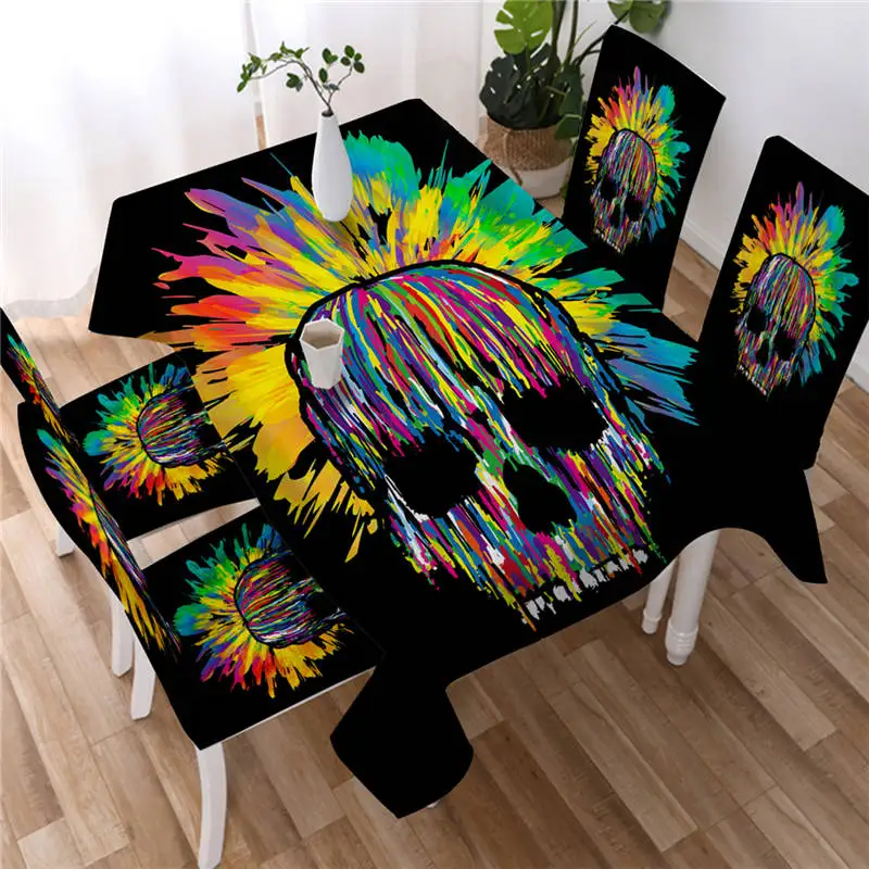 

Vivid Skull Tablecloth Gothic Waterproof Table Cloth Black and White Watercolor Decorative Table Cover Washable Mantel Mesa