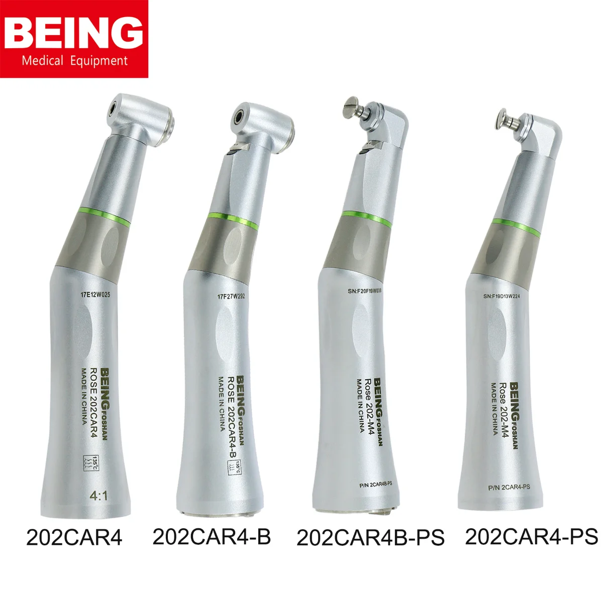 BEING Dental Intra Head 4:1 Low Speed Handpiece Fiber Optic Prophylaxis Contra Angle Green Compatible with Kavo