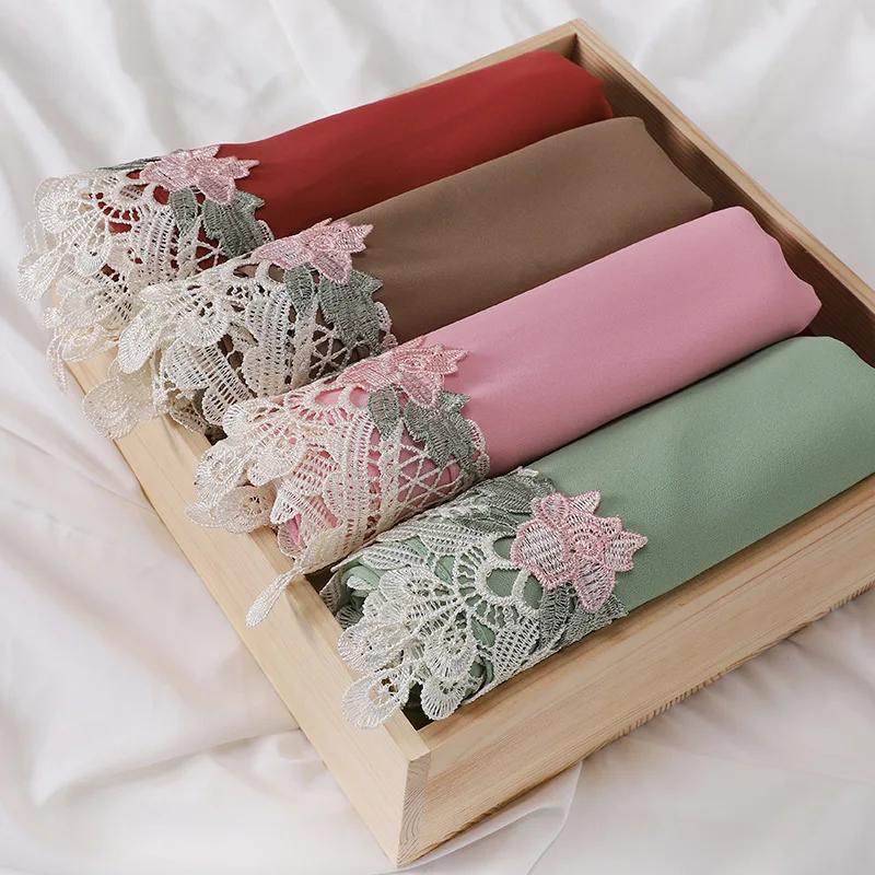 Новый Премиум жемчужный шифоновый хиджаб длинная шаль с вышивкой кружевной