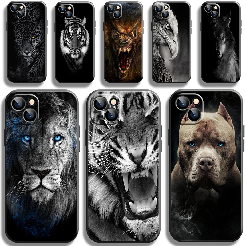 

Dog Cat Lion Tiger Wolf Eagle Phone Case For iPhone 13 12 Pro Max Mini 11 Pro X XR XS Max 6 6S 7 8 Plus Se2 Black Funda