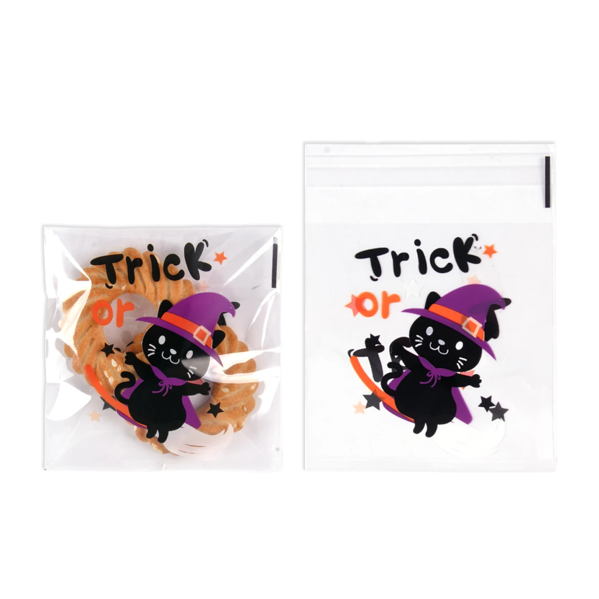 100pcs Halloween Candy Bags Cookies Biscuits Snack Gift Wrap Transparent Plastic Packaging Bags Halloween Party Decoration