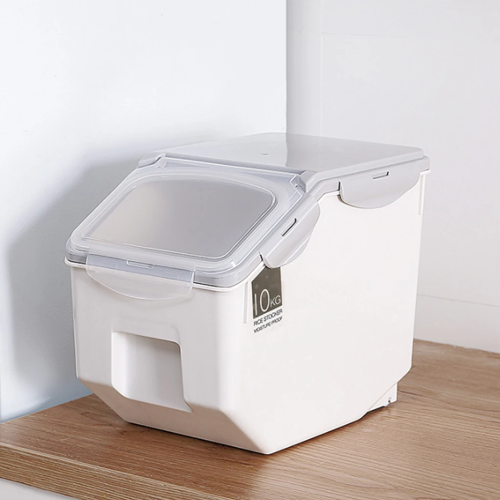 

Pet Food Storage Container Mothproof Roller Base Sealed Transparent Lid Box Accessories with Measuring Cup Grey 15kg