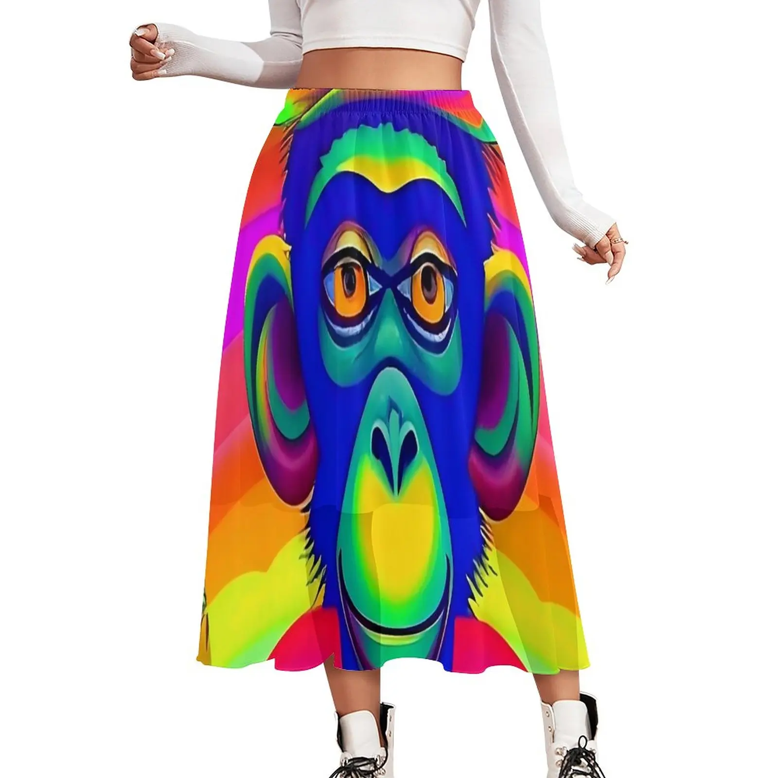 

Funny Monkey Chiffon Skirt Cute Animal Aesthetic Long Skirts Female Trendy A-line Skirt Custom Clothes Gift Idea