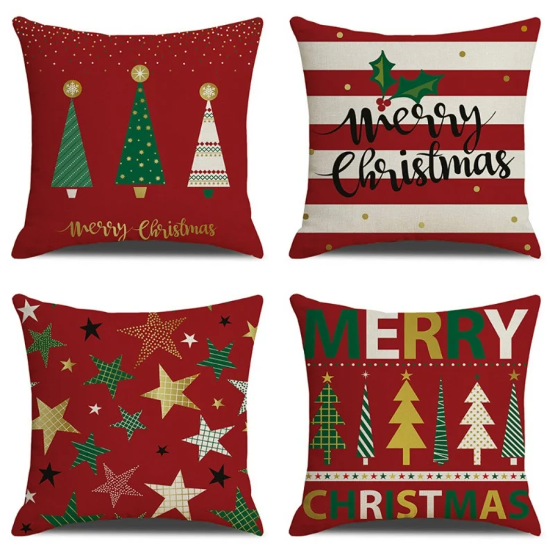 

Christmas Decorations Pillow Cover 45x45cm Winter Farmhouse Home Decorative Cushion Cover Cute Printed Linen Pillowcase