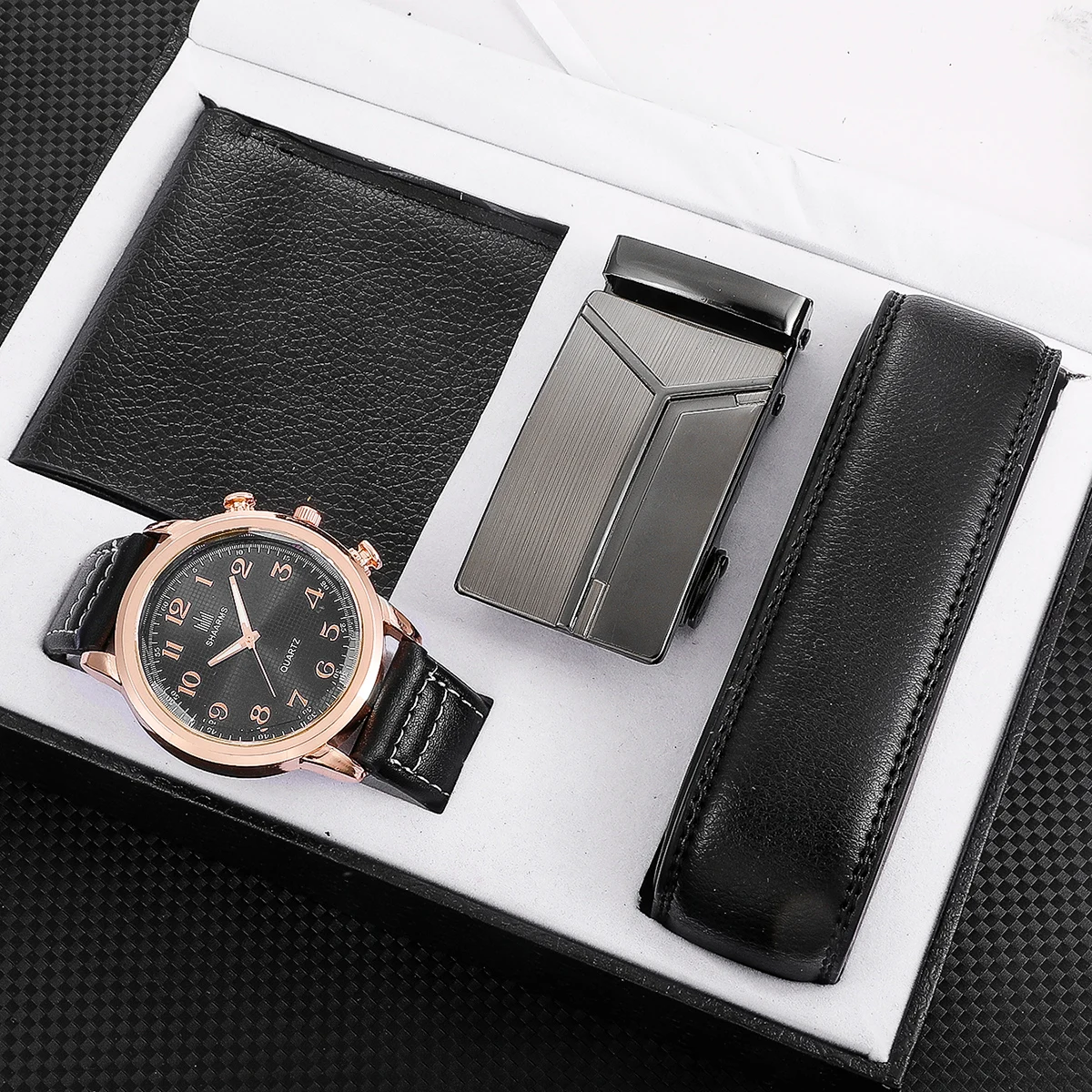 

Men's Watch+Wallet+Belt Set Male's Gift for Father's Day Birthday Gift 3pcs/set Good-looking PU Strap for Dad Boyfriend SUB Sale