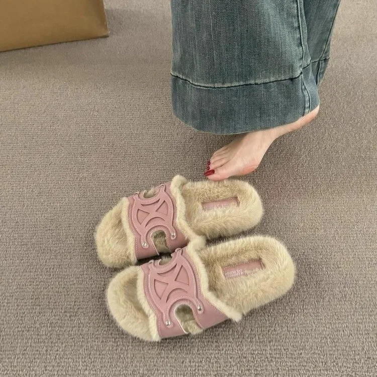 New Autumn Women Casual Fashion Solid Color Plush Comfortable Cotton Slippers Zapatos De Mujer Luxury Sandals Designer