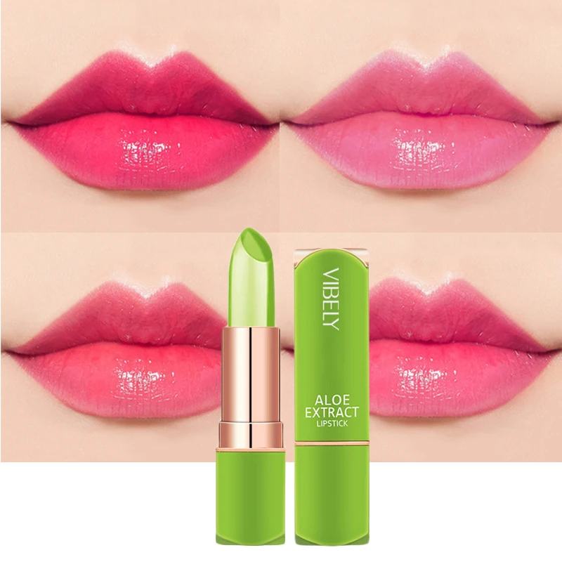 

Aloe Vera Lipstick Lip Balm Lip Gloss Moisturizing Warm Feeling Color Changing Jelly Lipstick Long Lasting Lip Makeup Beauty