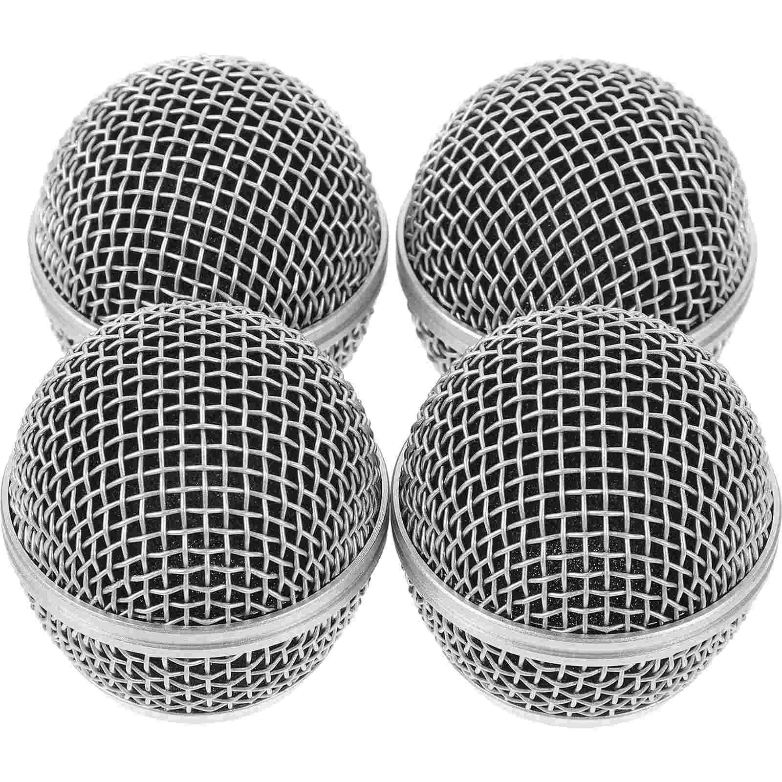 

4 Pcs Cordless Mic Parts Microphone Grill Head Web Metal Grille Foam Replacement