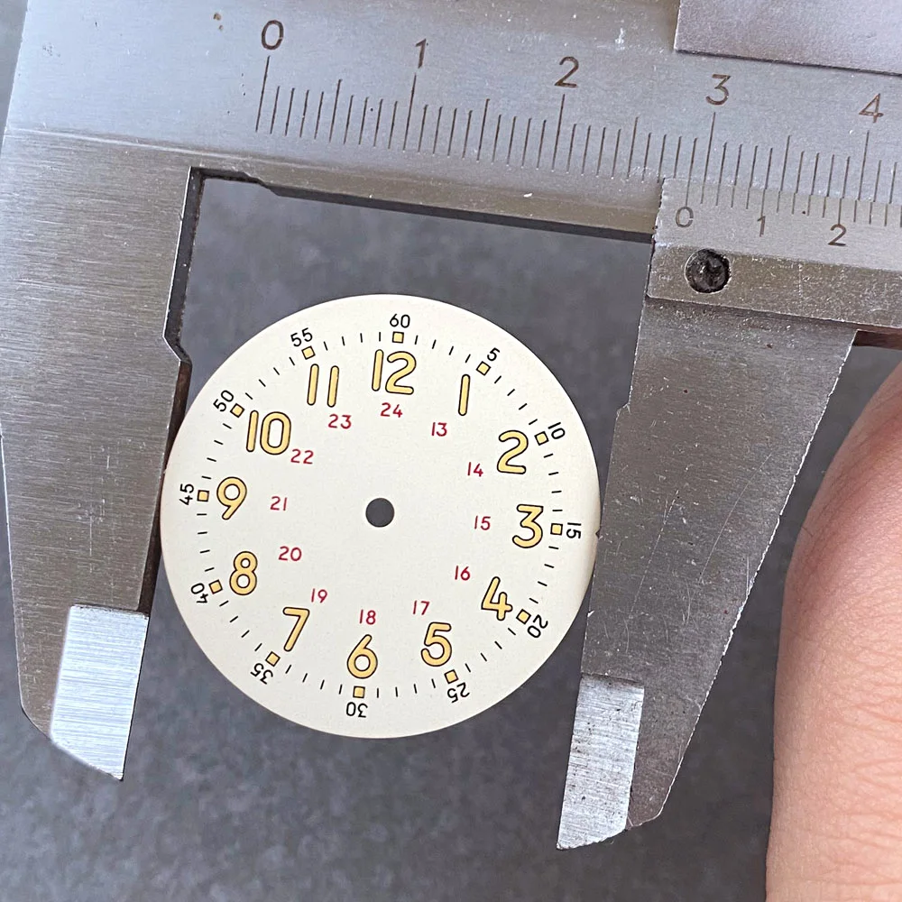 Стерильные 29 мм бежевые кремовые/черные циферблаты зеленый люм желтые маркеры