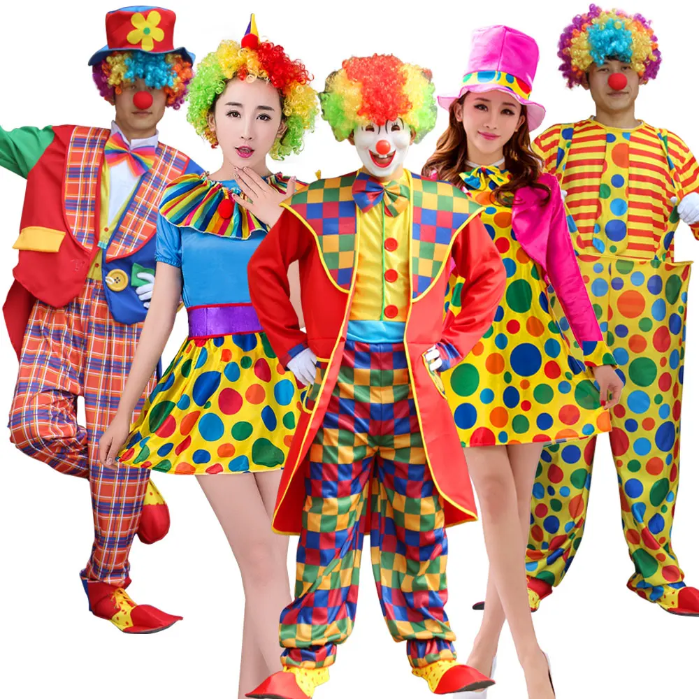 Halloween Circus Clown Suit Costume Head Wig Shoes Sponge Nose Funny for Men Women Joker Christmas Party Performance Props