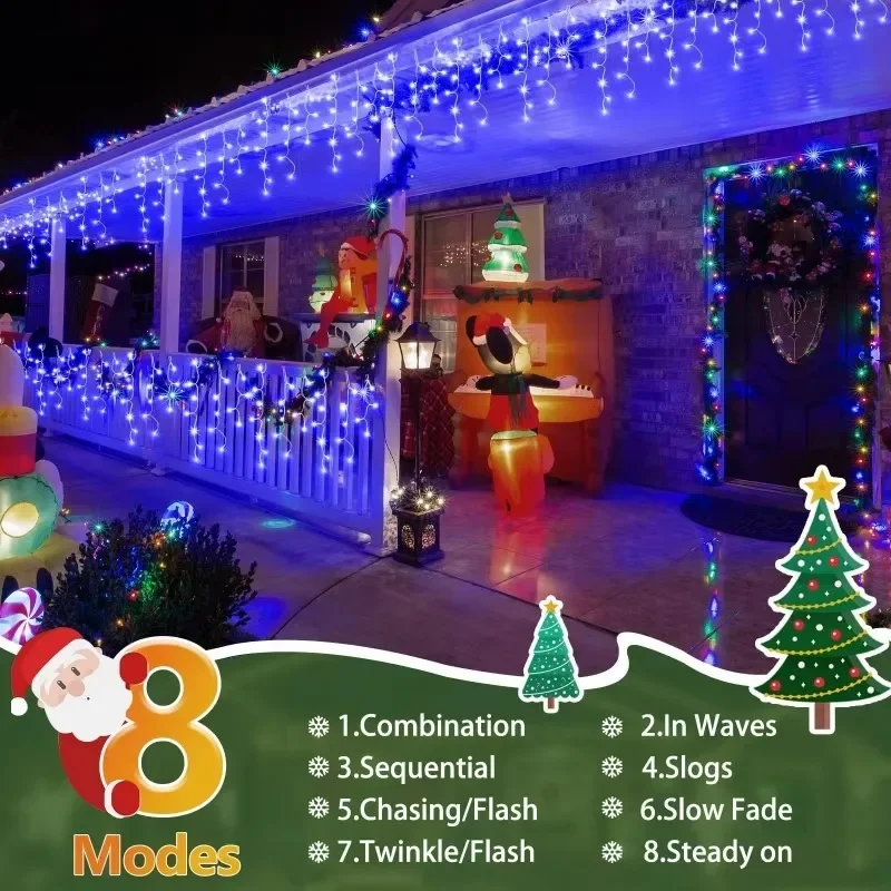 400 LED Christmas Outdoor Lights Day Curtain String 8Mode Curtaing Waterproof Plug in Fairy Light