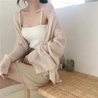 women loose knitted cardigan casual sweater coat drop shoulder sleeve female chic crochet outerwear spring summer new