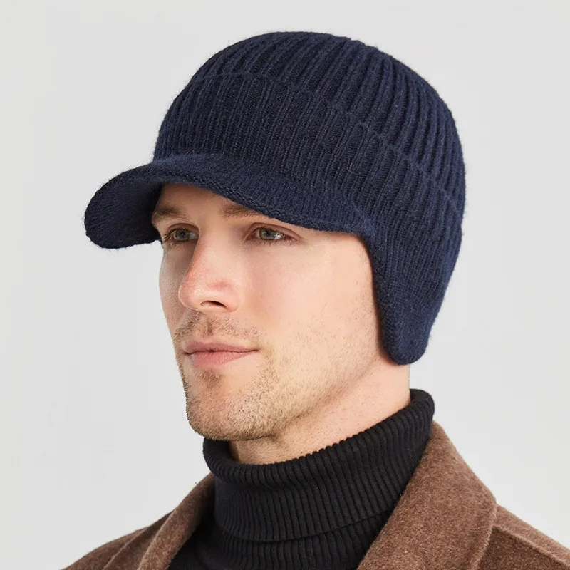 

Mens Winter Hats Thicken Warmer Outdoor Cycling Caps Solid Color Thermal Knitted Hat Windproof Ear Protection Skiing Riding Caps