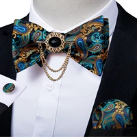 free adjustment self tie bowties for man fashion paisley luxury mens wedding party neck ties cufflinks brooch hankychief sets