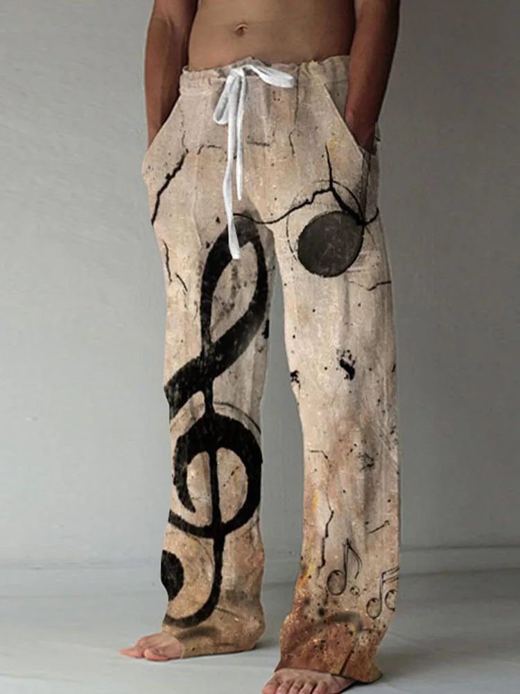 

2022 Men Linen Pants Casual Printed Loose Trouser Fashion Hip Hop Sweatpant Drawstring Elastic Waist Breathable Streetwear Pants