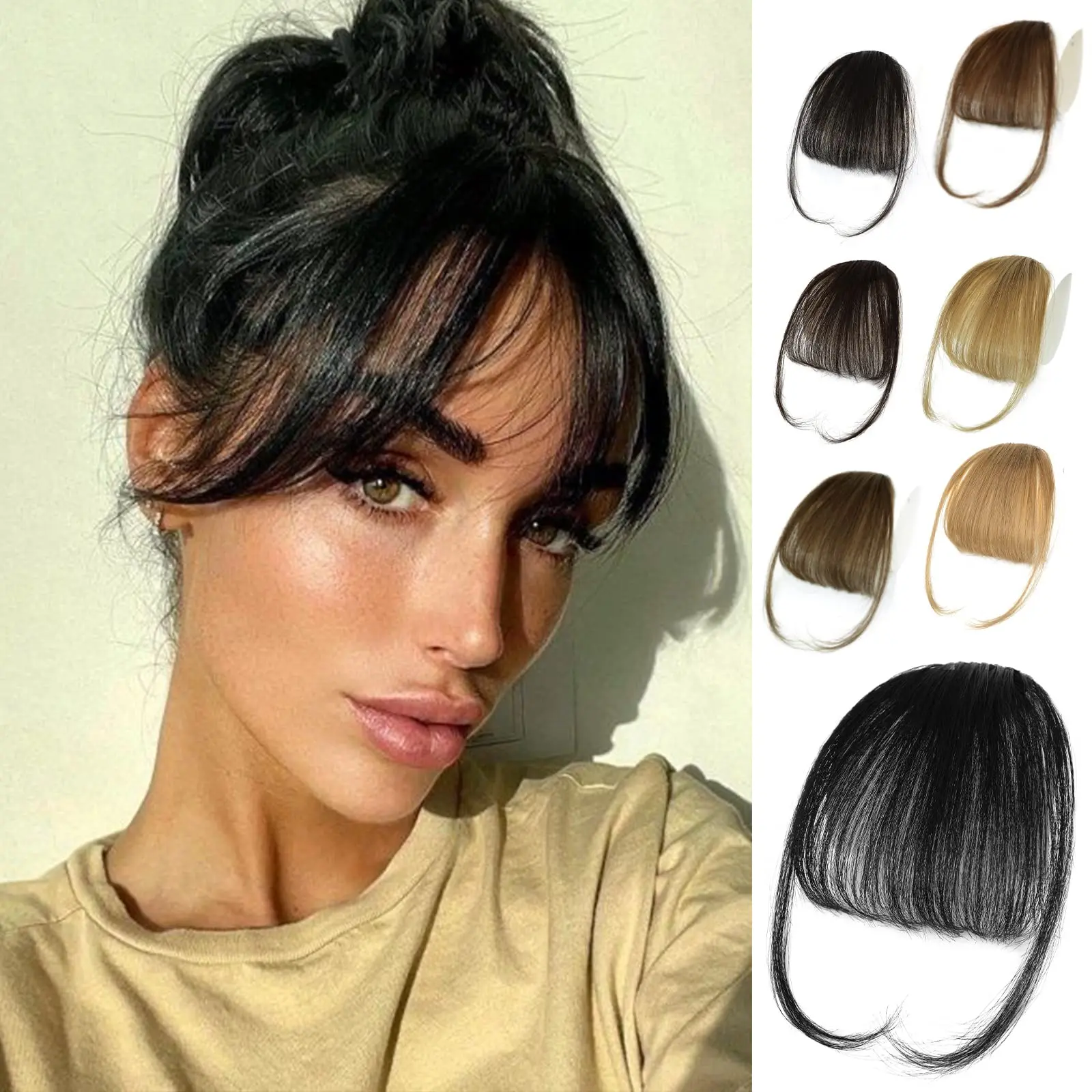 Bangs Hair Clip 100% Real Human Hair Clip in Bangs Extensions Wispy Bangs Fringe with Temples Hairpieces for Women