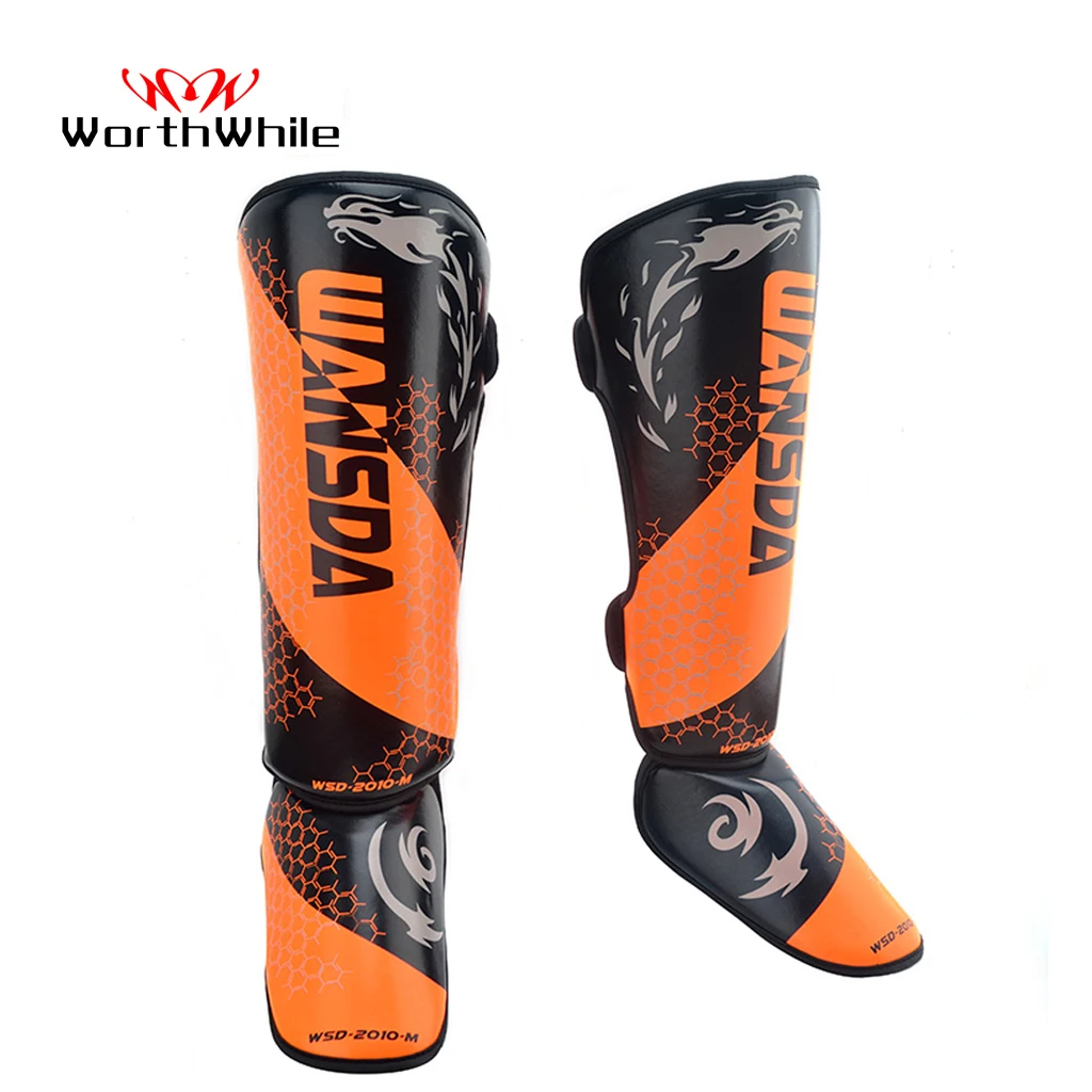 

WorthWhile 1 Pair MMA Boxing Shin Guards Ankle Support Men Women Kickboxing Equipment Karate Protectors Sanda Muay Thai Legging