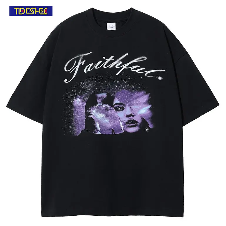 

Футболка Мужская/женская оверсайз с портретным принтом, Модная стильная рубашка в стиле хип-хоп, уличная одежда в стиле Харадзюку, хлопок, л...