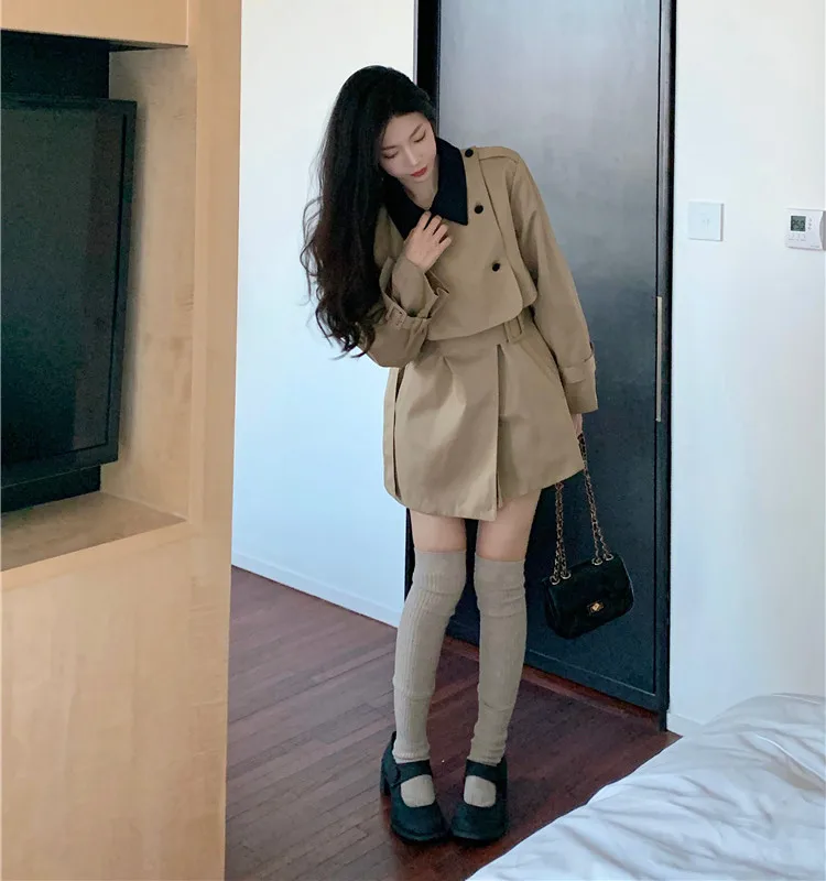 

Тренчкот цвета хаки женский, модный универсальный облегающий плащ средней и длины, 2022