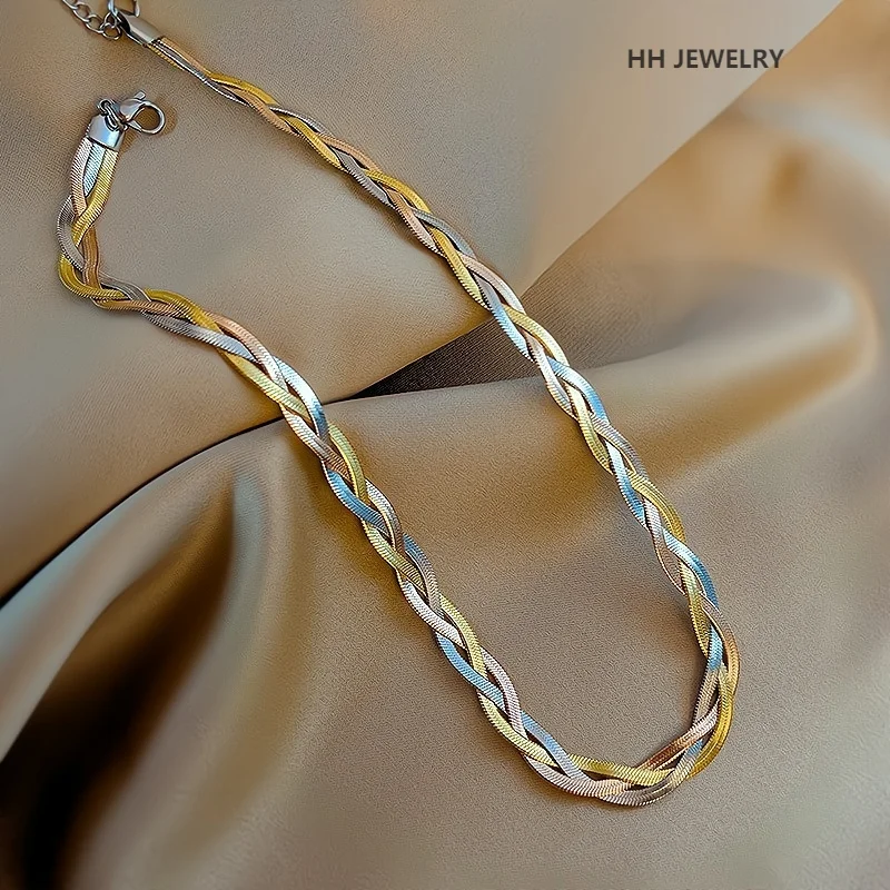 

Fashion 18K Gold Snake Chain Necklace for Women Stainless Steel Multilayer Braided Chain Chokers Necklace Bracelet Jewelry Set