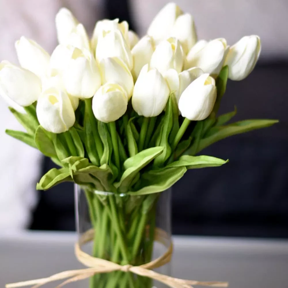 

NEW2022 10Pcs Tulip Artificial Flower White PU Real Touch for Home Decoration Fake Tulips Latex Flowers Bouquet Wedding Garden D
