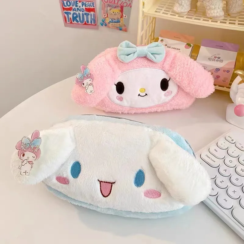 Sanrio Kuromi Melody Cinnamoroll Плюшевая Косметичка Большой Емкости Пенал Милая Аниме Сумка
