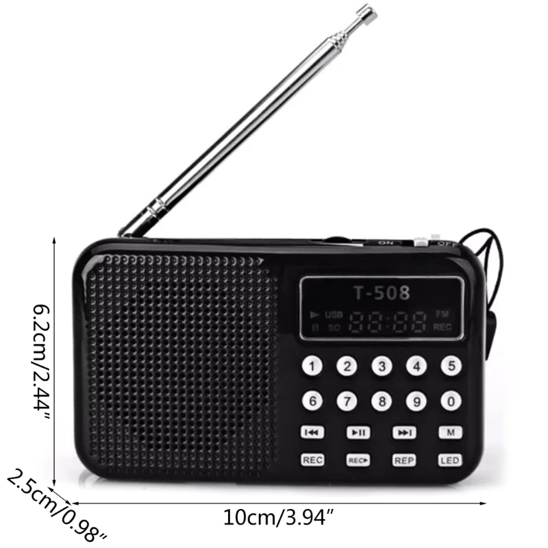 FM-радио T508 MP3-плеер Открытый внутренний динамик перезаряжаемый с кабелем