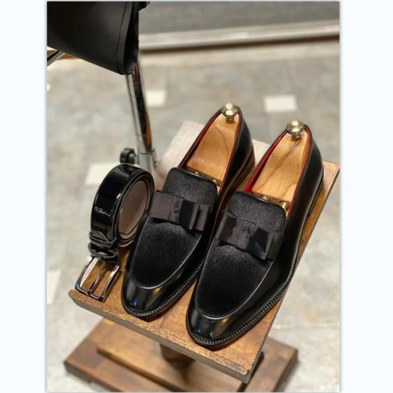 

Мужские классические лоферы из искусственной замши, черные классические повседневные туфли без застежки, с бантом, для деловых встреч и веч...