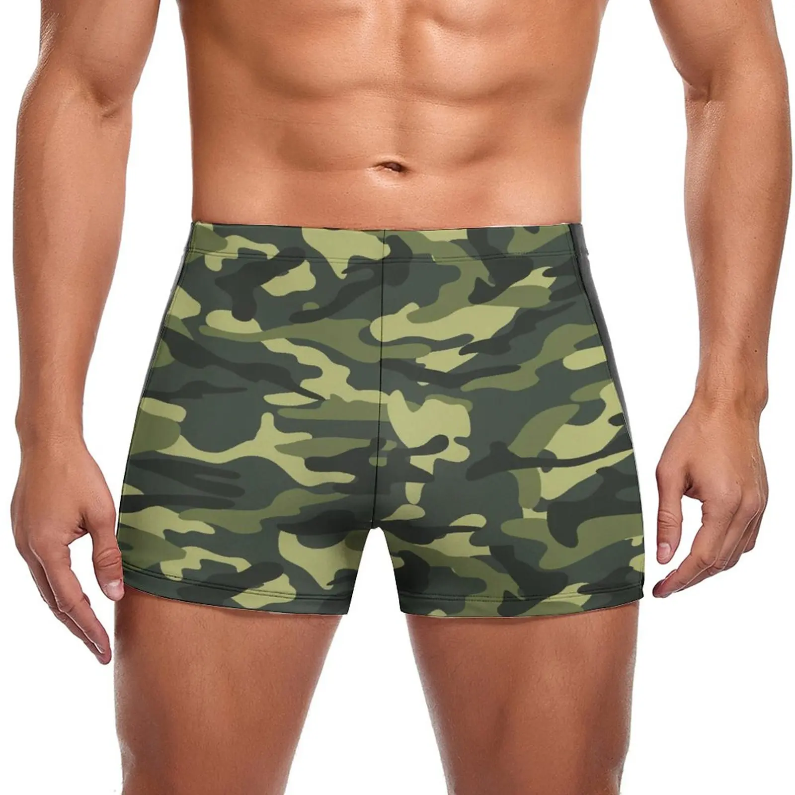 

Green Army Camo Swimming Trunks Camouflage Design Pattern Fashion Quick Dry Swim Boxers Beach Push Up Men Swimsuit