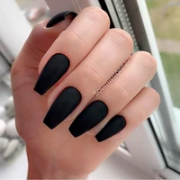 24pcs matte black artificial fake nails long ballerina false nails with jelly glue diy fingernail art tips manicure tool