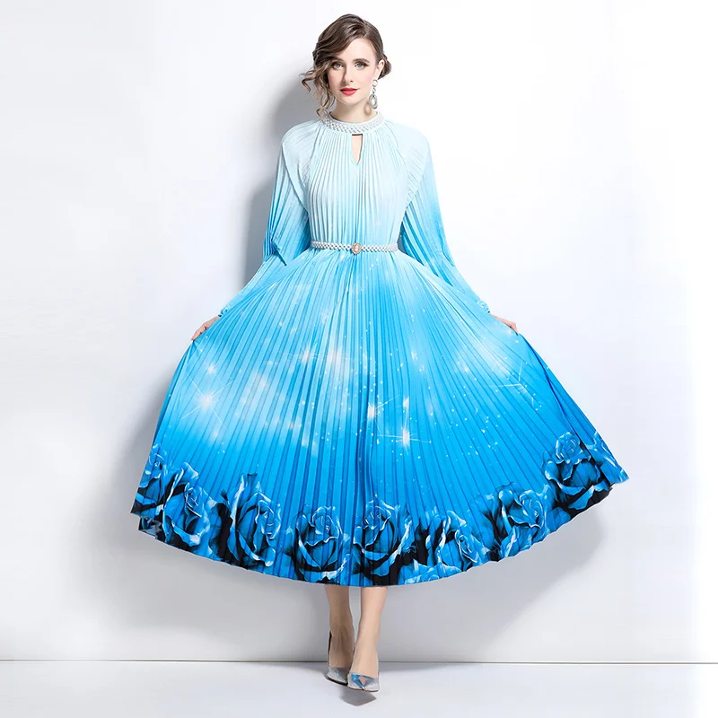 Женское шифоновое платье премиум-класса с вышивкой и жаром 2024 струящийся принт